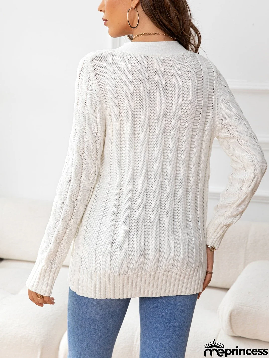 Button Down Cable-Knit Cardigan