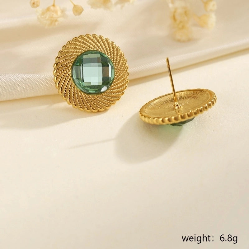 1 Pair Classical French Style Artistic Round Inlay 304 Stainless Steel Turquoise Ear Studs