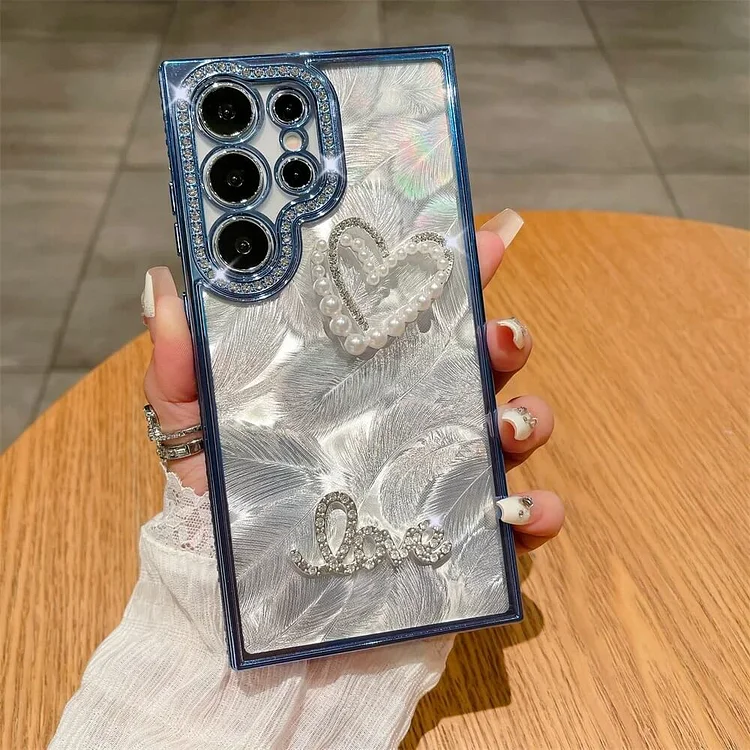 Etui na telefon Samsung Laser Feather z perłowym sercem Love