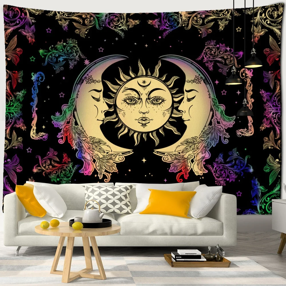 Colorful Sun Moon Tapestry Universe Psychedelic Witchcraft Hippie Tapiz Wall Hanging Room Home Decor