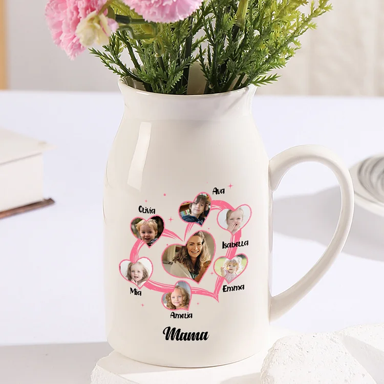 Kettenmachen Personalisierte 6 Namen & 7 Fotos & Text Herz Familie Vase