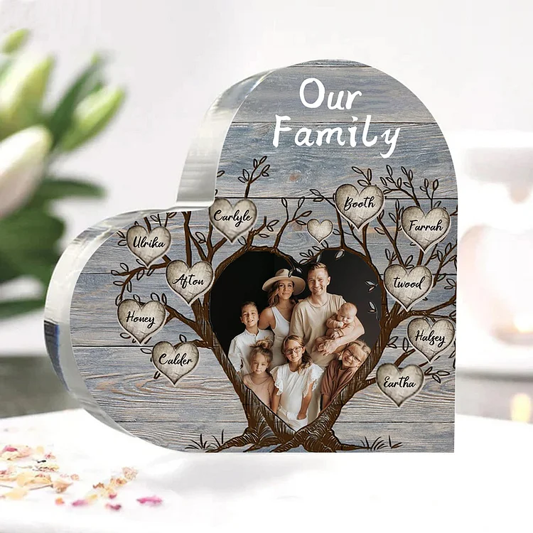 10 Names-Personalized Family Tree Acrylic Ornament-Custom Acrylic Family Heart Keepsake Desktop Ornament for family-Mum/Nan/Nana/Grandma
