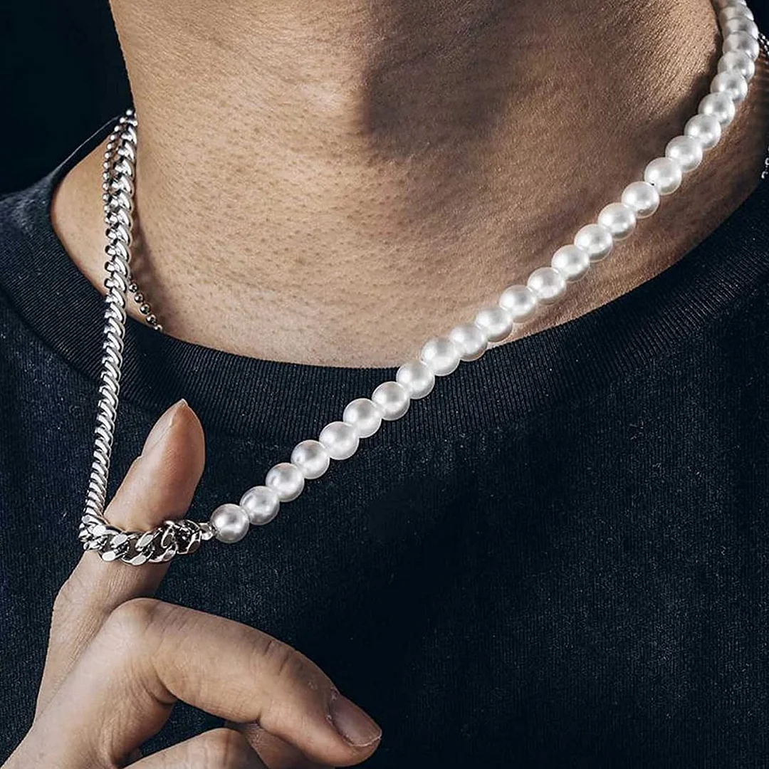 10MM Half Pearl and Steel Miami Cuban Chain-VESSFUL