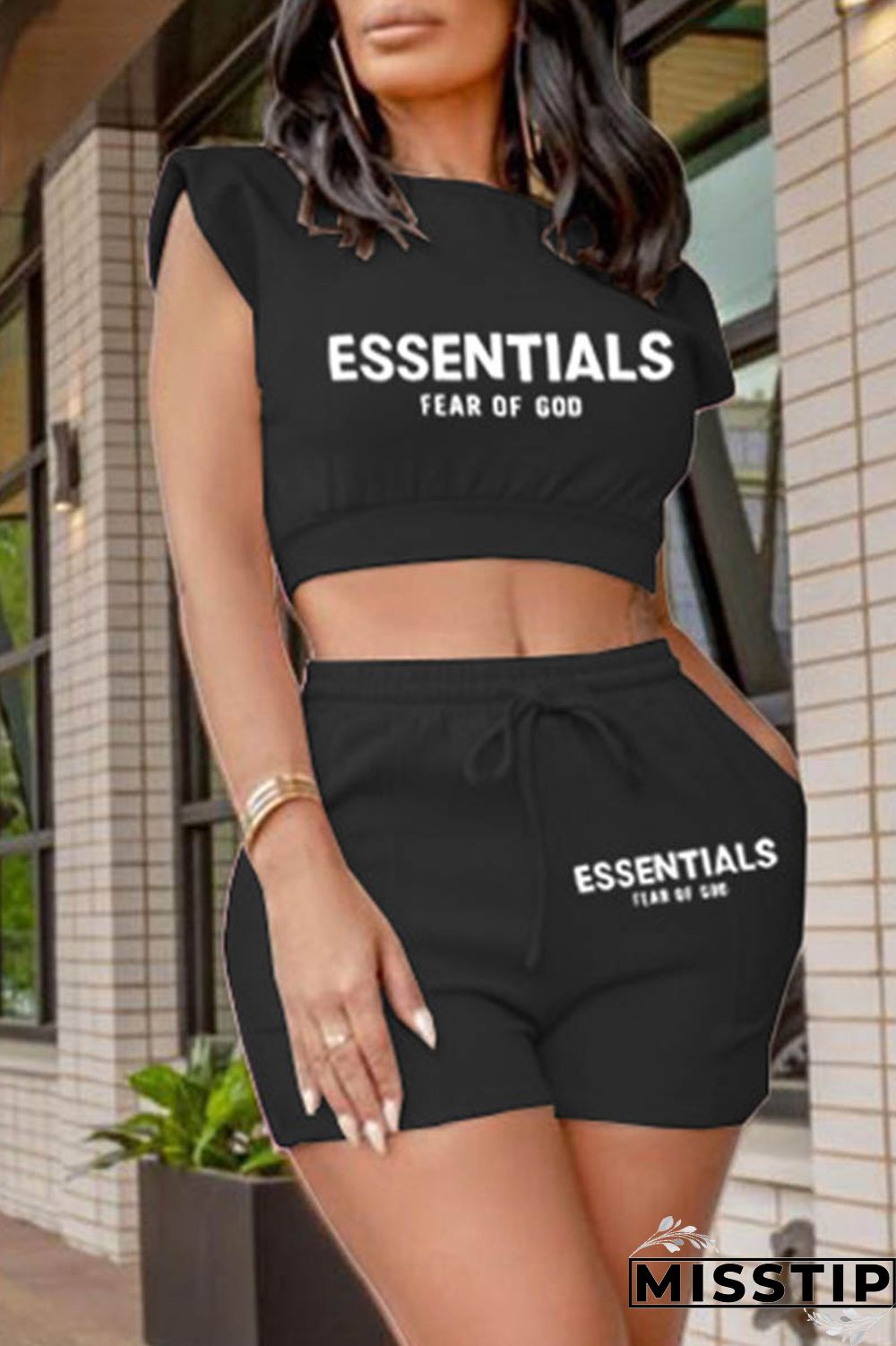 Pink Casual Letter Print Basic O Neck Sleeveless Two Pieces