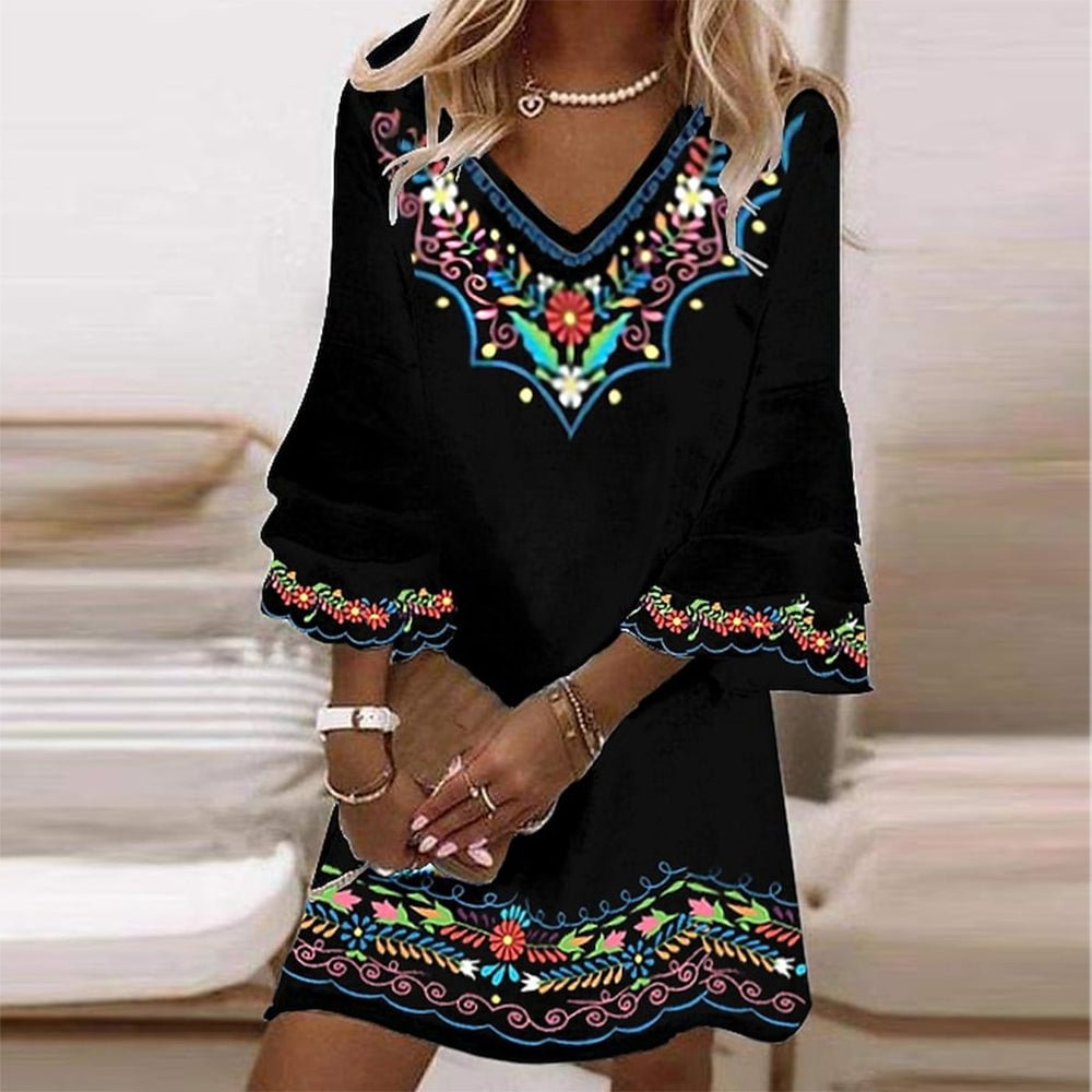 Modern 3/4 Sleeve Print Mini Dress