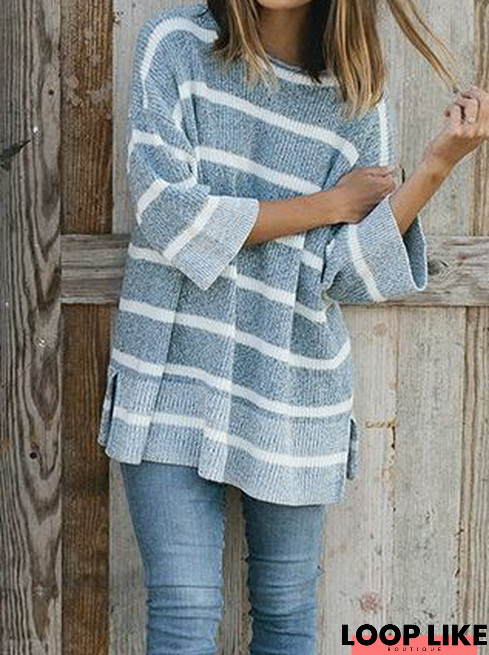 Gray Long Sleeve Knitted Sweater