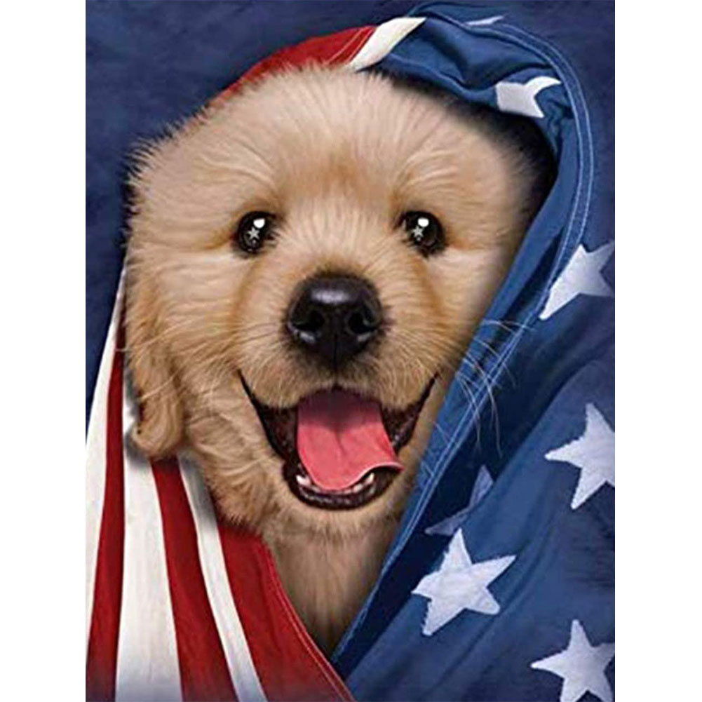 

30*40CM - Round Drill Diamond Painting - Flag Dog, 501 Original