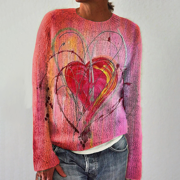 Comstylish Heart Valentine's Day Crew Neck Sweater