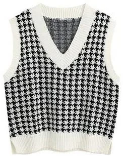 Wongn Wongn And Winter New Women's Thousand Bird Case Knitting Vest V Neck Sleeveless Sweater