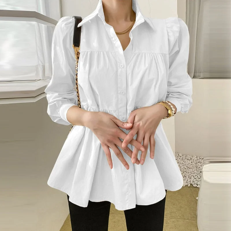 2022 Women Spring Work OL Long Sleeve Shirt ZANZEA Elegant Ruffle Button Blouse Casual Lapel Office  Tops Tunic Chemise