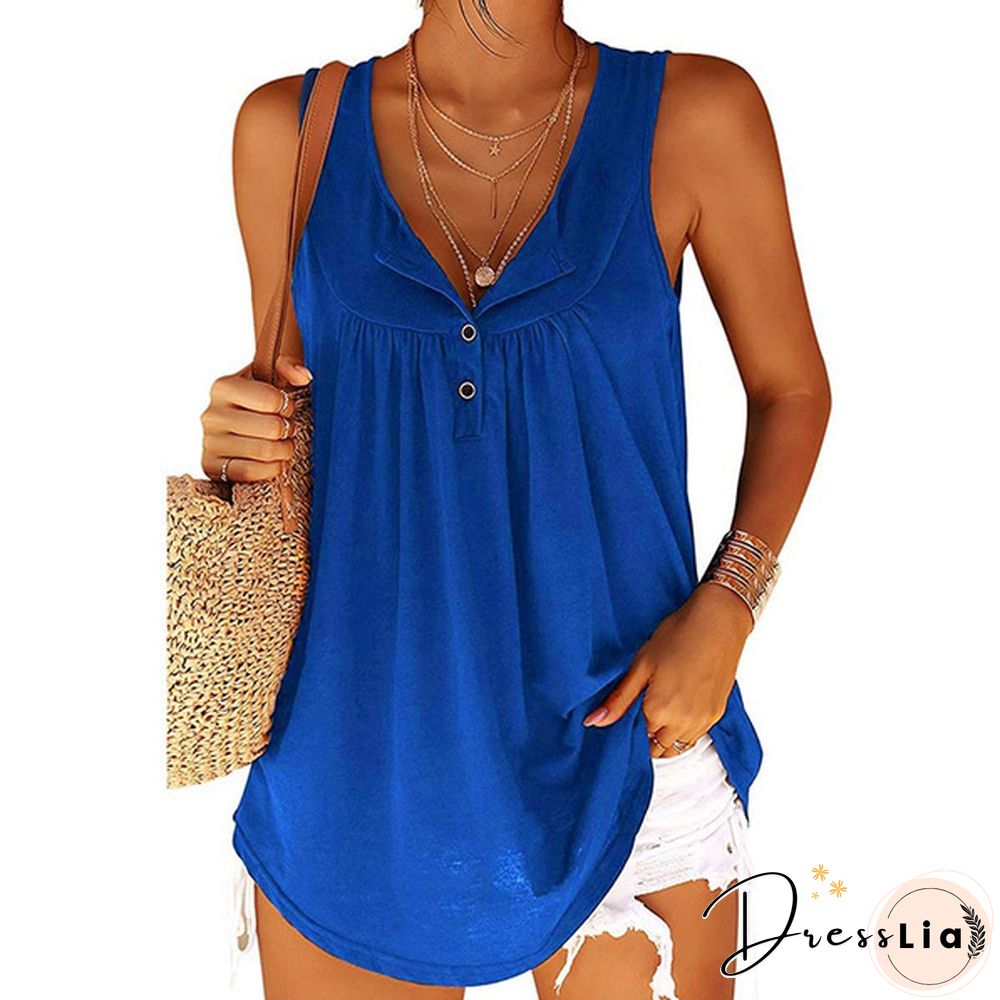 Plus Size Womens Fashion Spring Summer Clothing Casual Sleeveless Camisole Tops for Women Button Down Shirts Solid Color Loose T-shirts Ladies Cotton Silk Blouses Deep V-neck Cami Tank Tops XS-6XL