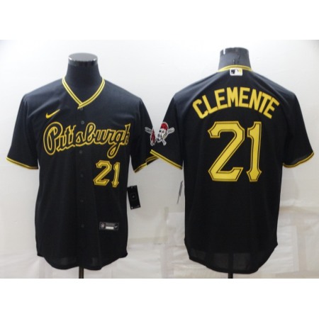 Men's Pittsburgh Pirates #21 Roberto Clemente Black Cool Base Stitched Jersey L29G