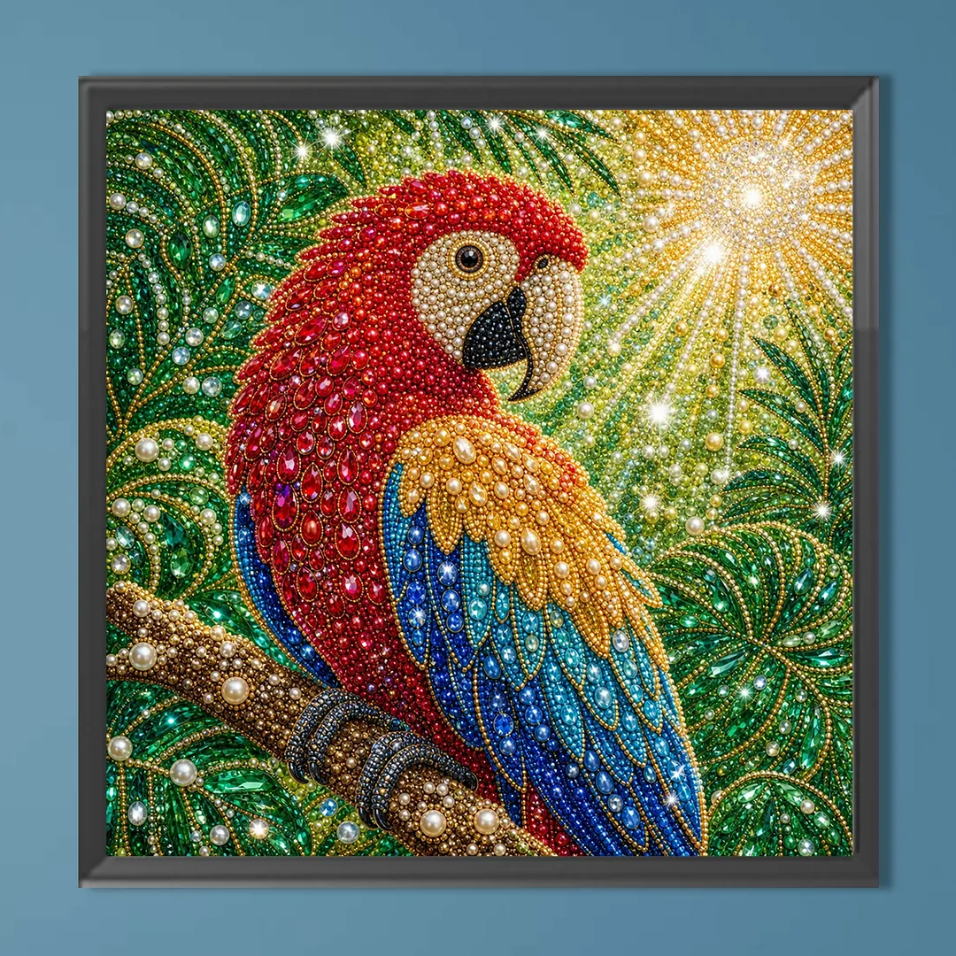 Parrot Pearl Full DIY 5D Round Drill Gem Art Diamond Painting Kits 15.75x15.75 in Diamond Dots Paintings Picture Arts Craft Diamond Art Kits for Adults Beginner Home Wall Decor