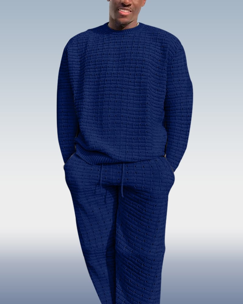 Men's Dark blue Casual Knit Two-Piece Set