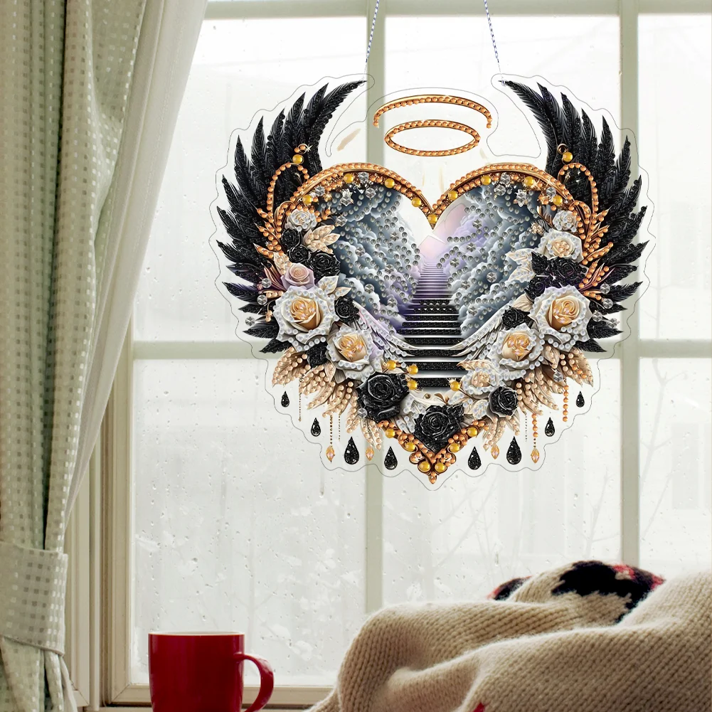 DIY Black Wings Diamond Art Acrylic Hanging Pendant Diamond Painting Home Decor