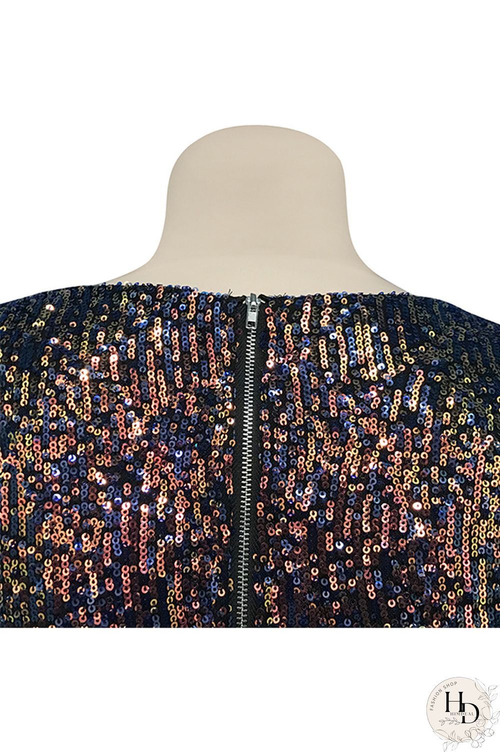 As Show Sexy O Neck Sequin Solid Sequined Plus Size Dresses