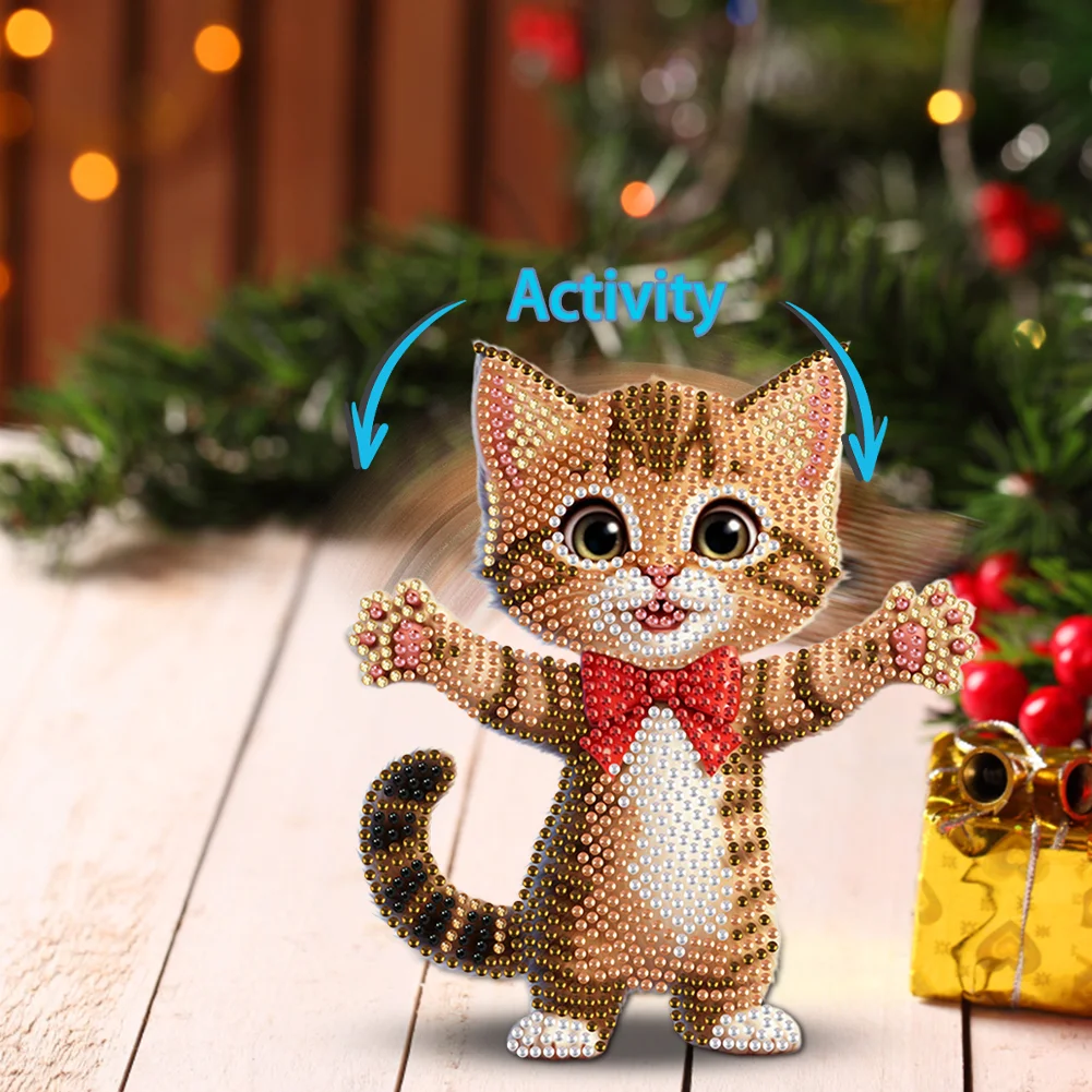 Xmas Acrylic Shaking Head 5D DIY Diamond Art Tabletop Decorations for Home (Cat)