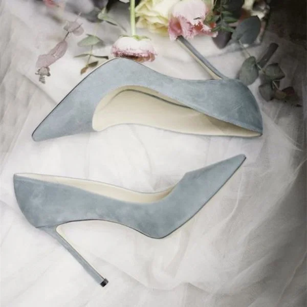 Grey Suede Stiletto Heels Pointed Toe Pumps Vdcoo