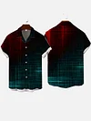 Full-Print Abstract Art Red And Blue Lines Macthing Printing Cuban Collar Men's Short Sleeve Shirt
