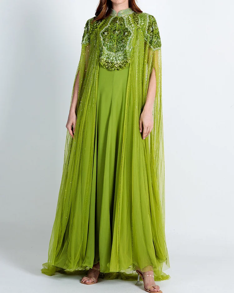 Women's Embroidered Sequin Kaftan Dress - 01