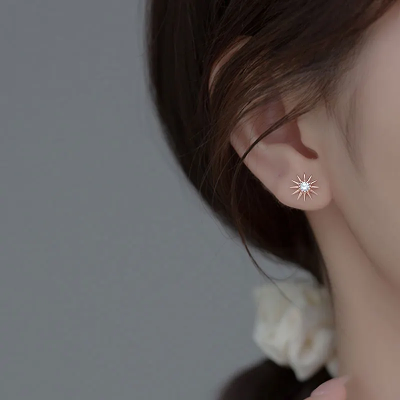 Sun Moon Asymmetrical 925 Sterling Silver Stud Earrings