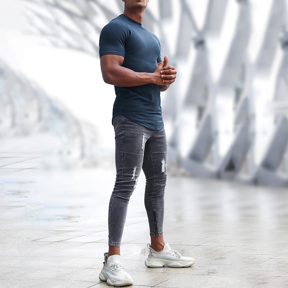 Men's Sports Short-sleeved Fitness Training T-shirt Running Top Casual Slim Round Neck Solid Color Cotton Bottoming Shir