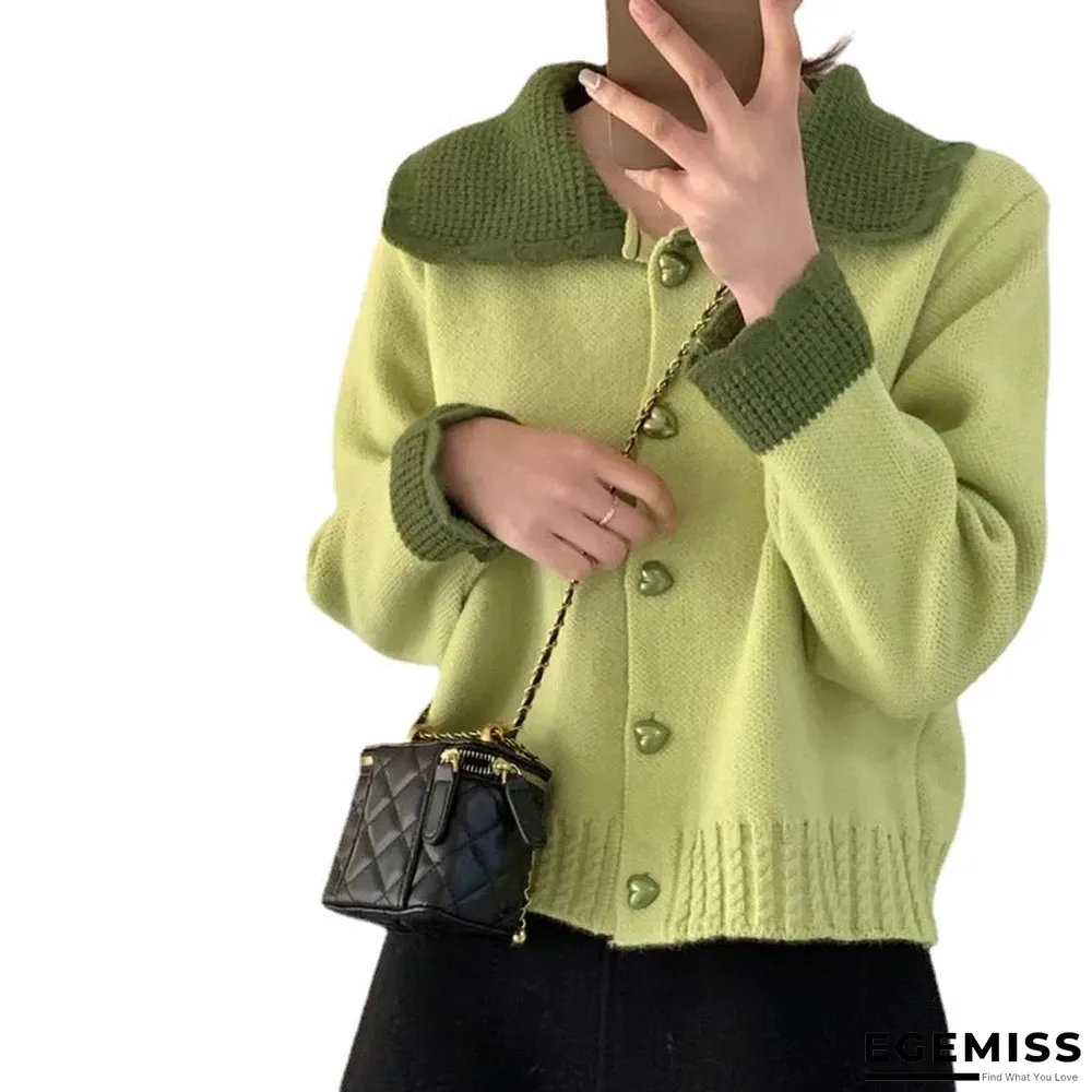 Love Loose Contrast Lapel Knit Cardigan | EGEMISS