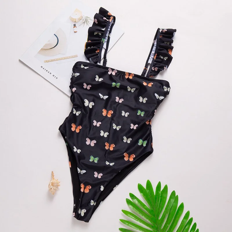 2022 Sexy High Cut Ruffled Female Swimwear One Piece Swimsuit Women Backless Monokini Bather Bathing suit Swim Lady Bodysuit