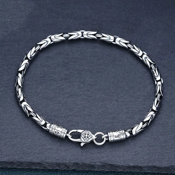 Sterling Silver Vajra Pestle Byzantine Chain Bracelet