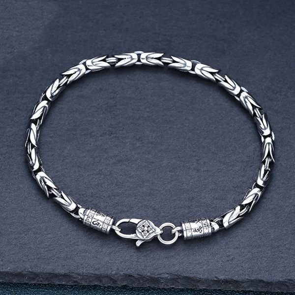 Sterling Silver Vajra Pestle Byzantine Chain Bracelet