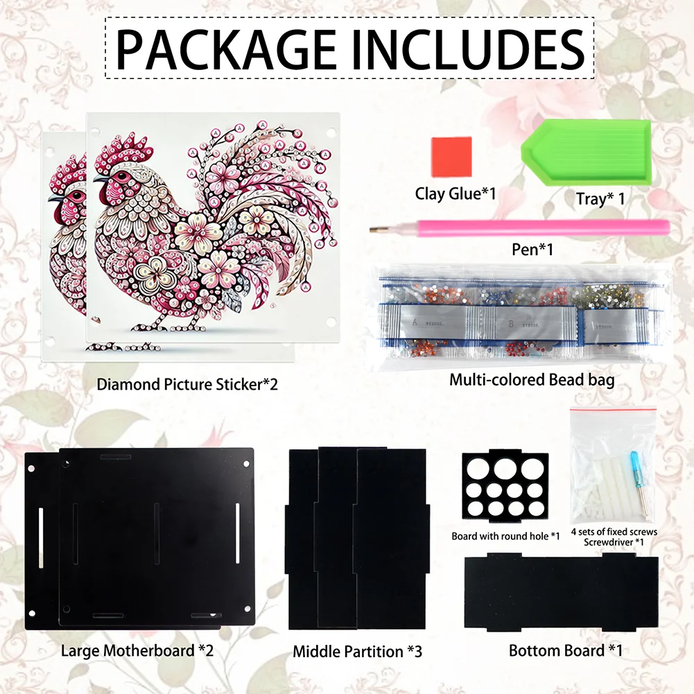 DIY Rooster Special Shaped Diamond Painting Acrylic Pencil Holder Organizer