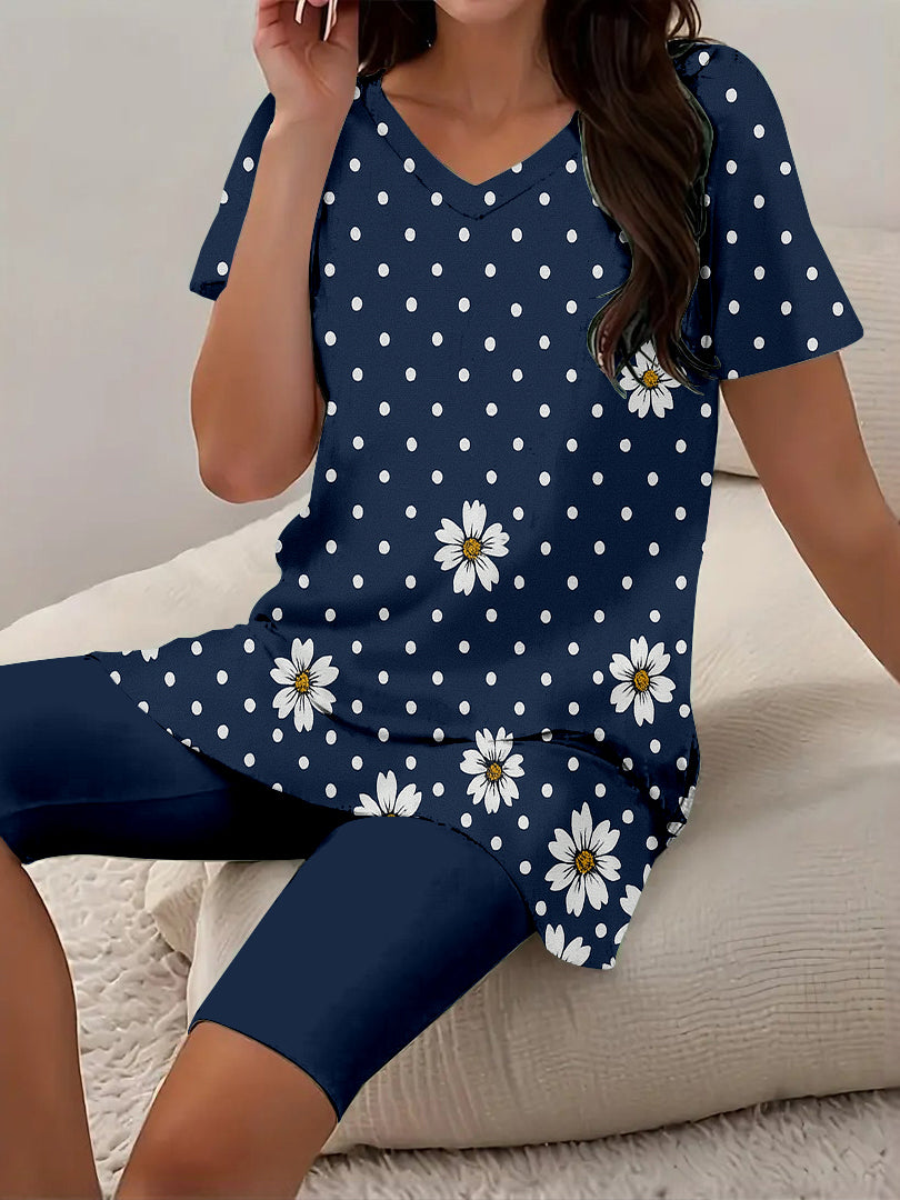 Women Long Sleeve V-neck Graphic Floral Printed Top