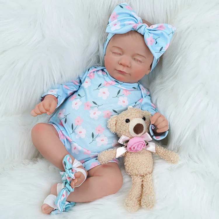 Babeside Nate 17'' Adorable Reborn Baby Doll Sleeping Girl Lovely Flower Blue