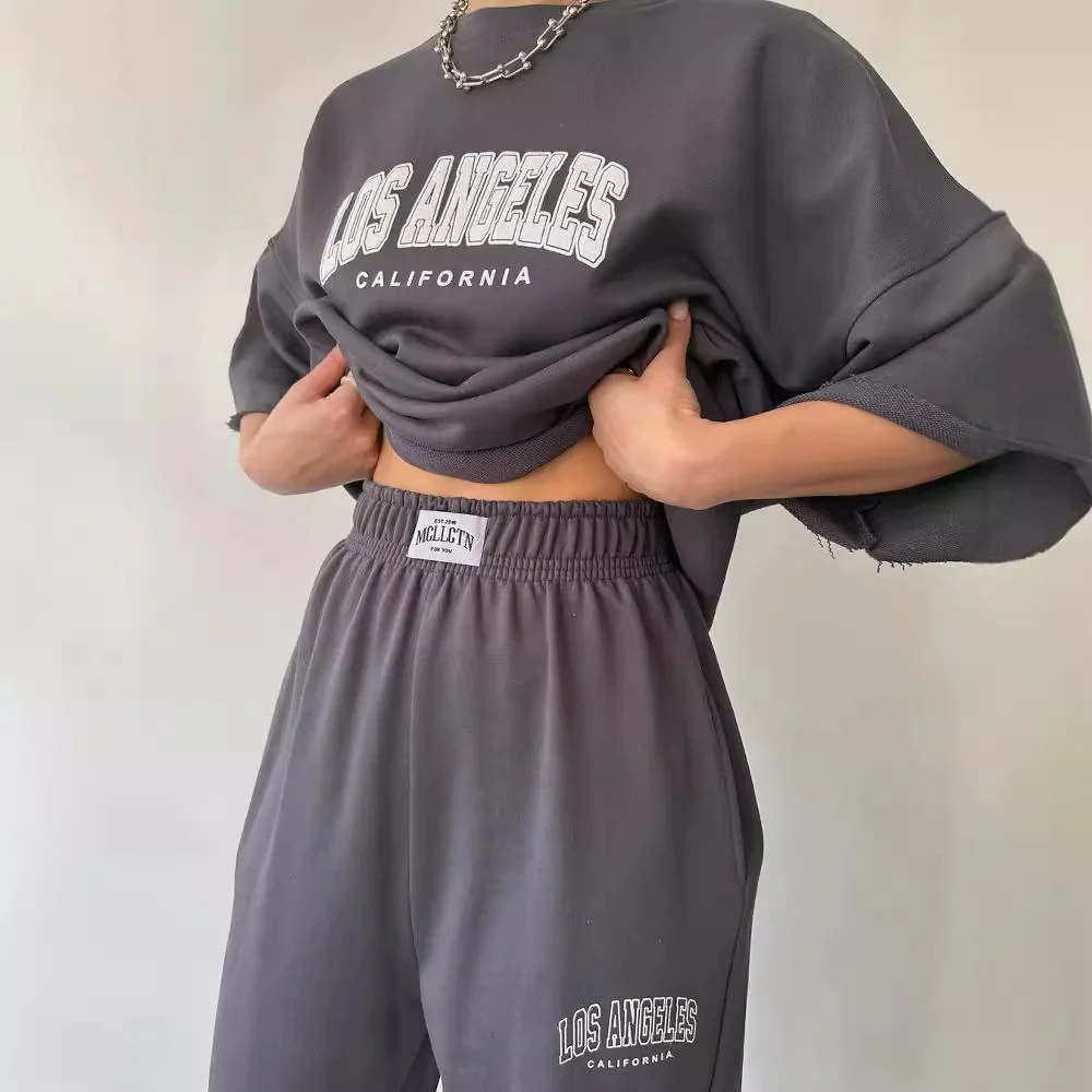 Nigikala Nigikala New Women's Casual Casual Commuting Print Short-Sleeved Trousers Two Sets