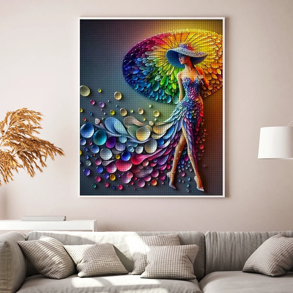 11CT Full Stamped Cross Stitch - Lady(Canvas|45*45CM)