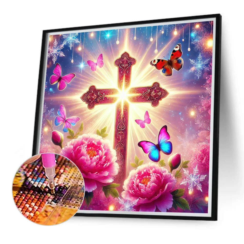 Diamond Painting - Full Round Drill - Flower Cross(Canvas|40*40cm)