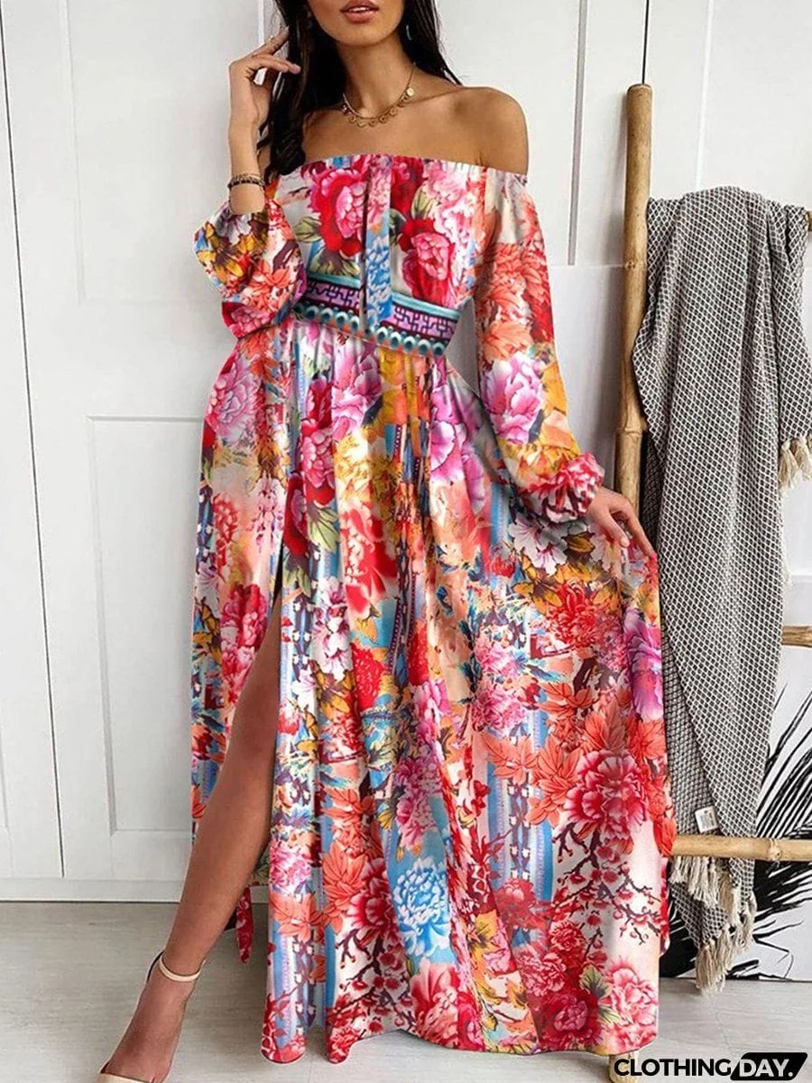 Elegant Tube Top Three-color Printed Dress