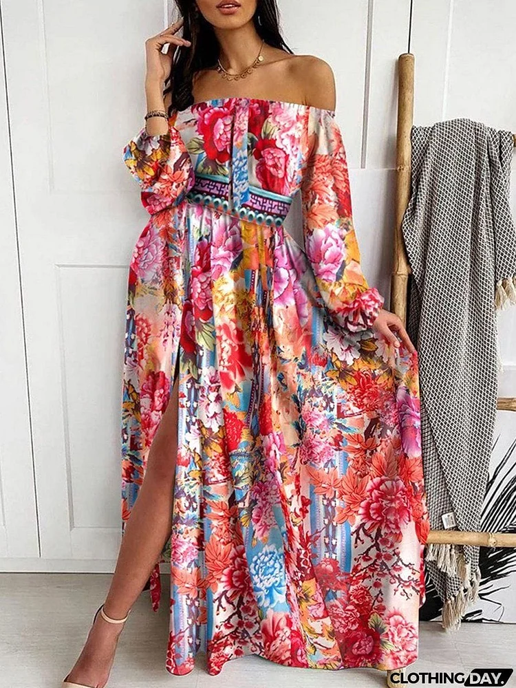 Elegant Tube Top Three-color Printed Dress