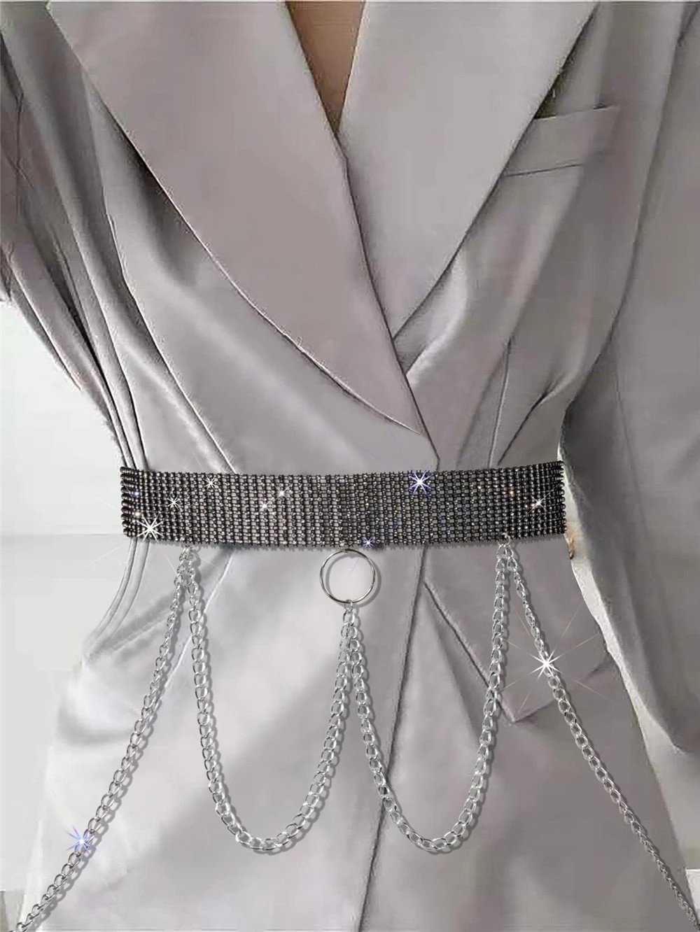 Fashion belt mesh rhinestone metal chain-zachics