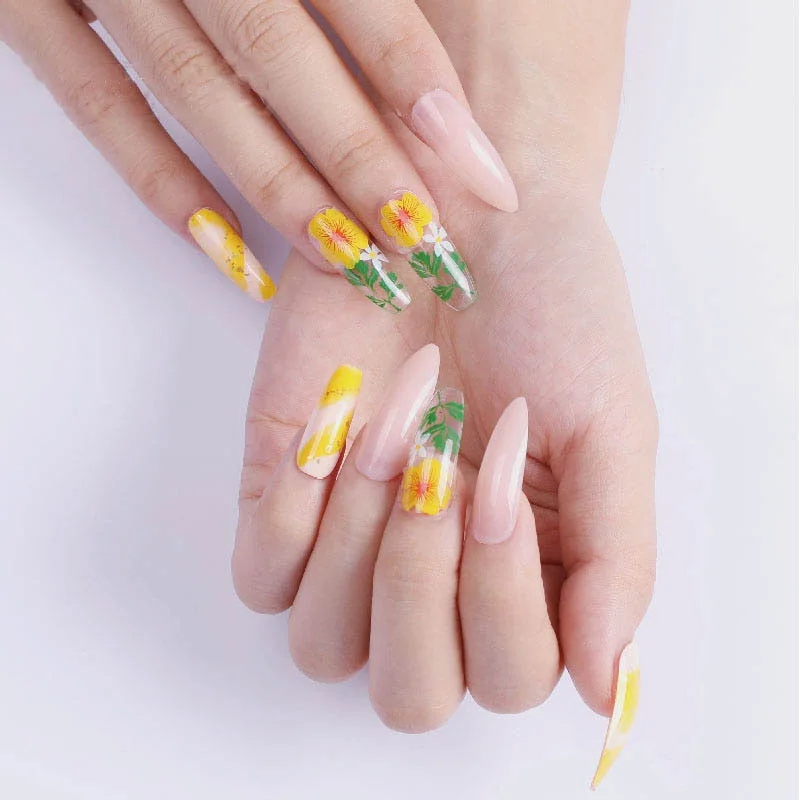 24pcs Khaki Dye Matte Frosted Fake Nails stiletto Dark Blue Color Pointed Head Long Style Wearable ABS Resin Finished Fingernail-Nail Inspo