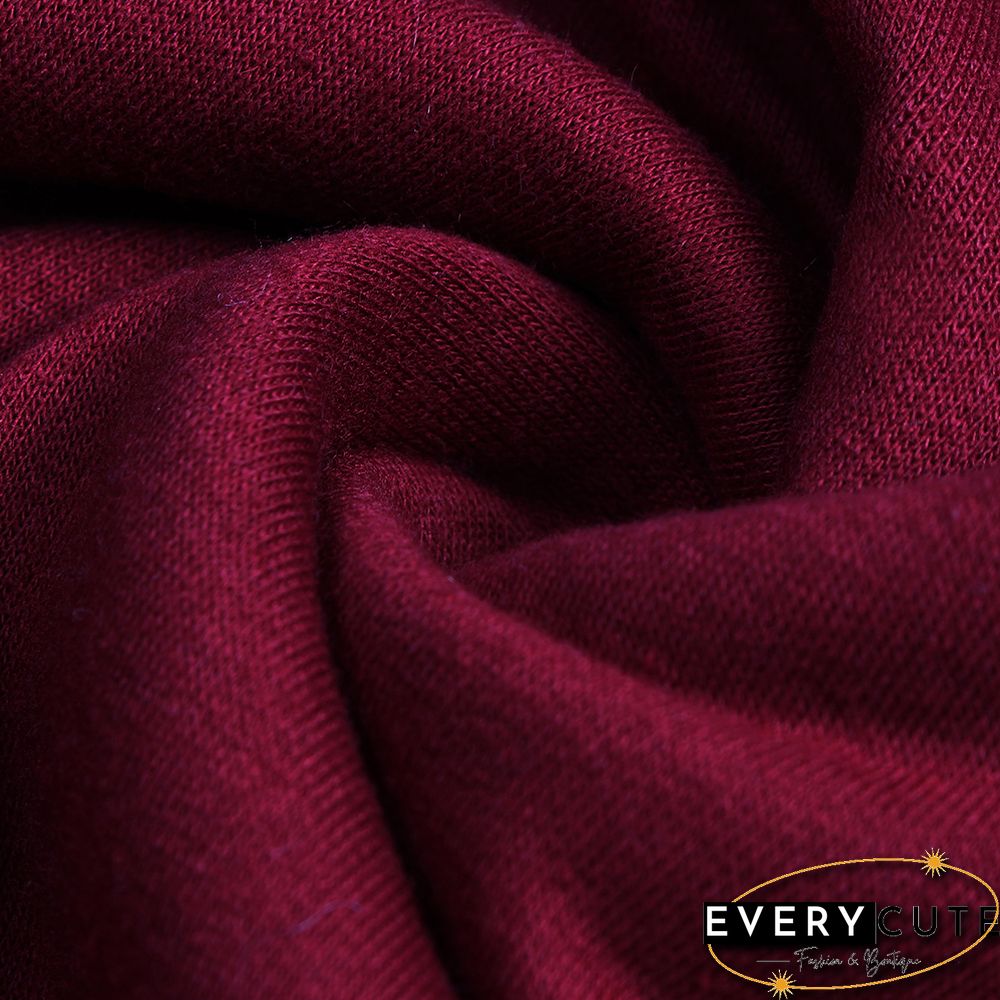 Solid Wine Red Button Collar Pocket Hoodie