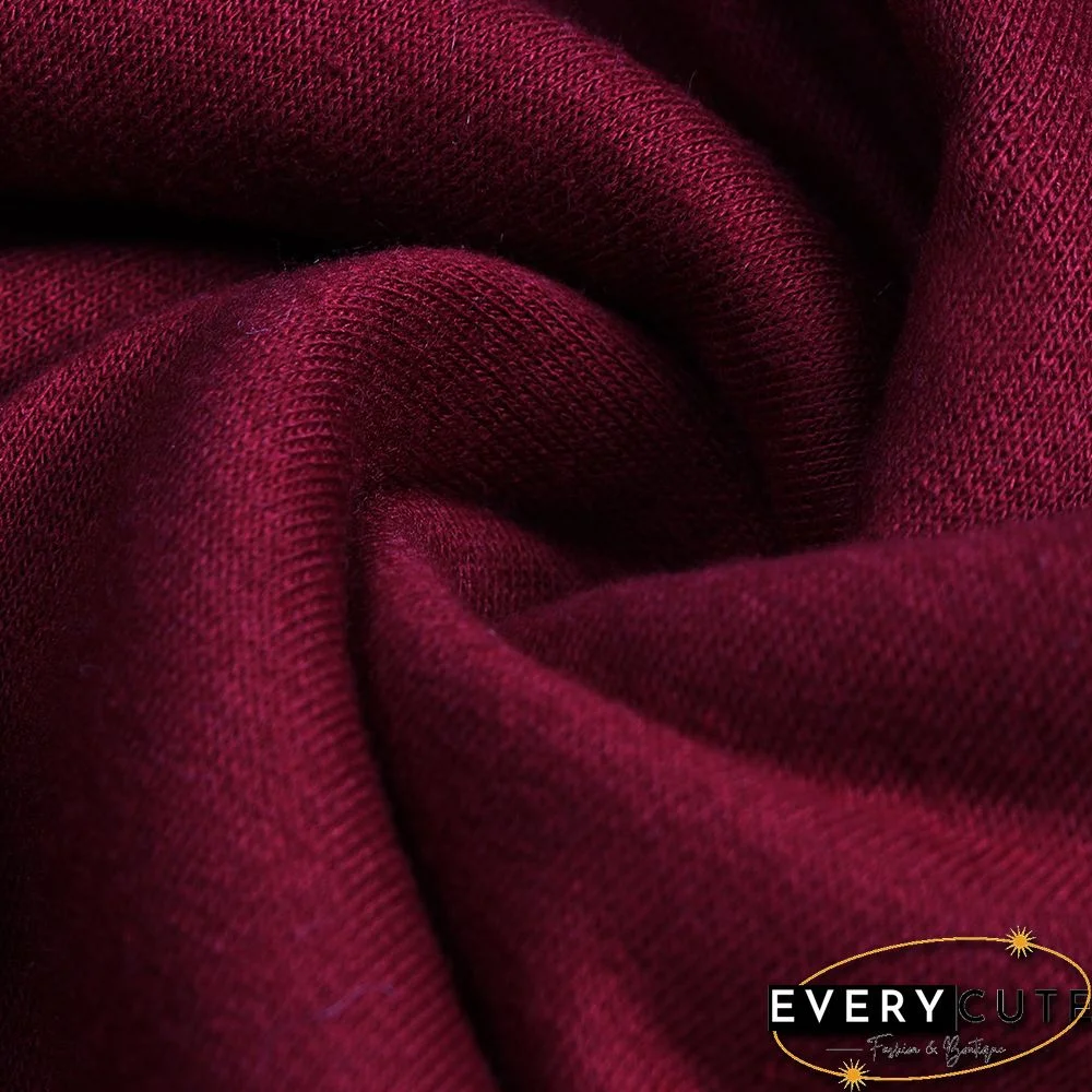 Solid Wine Red Button Collar Pocket Hoodie