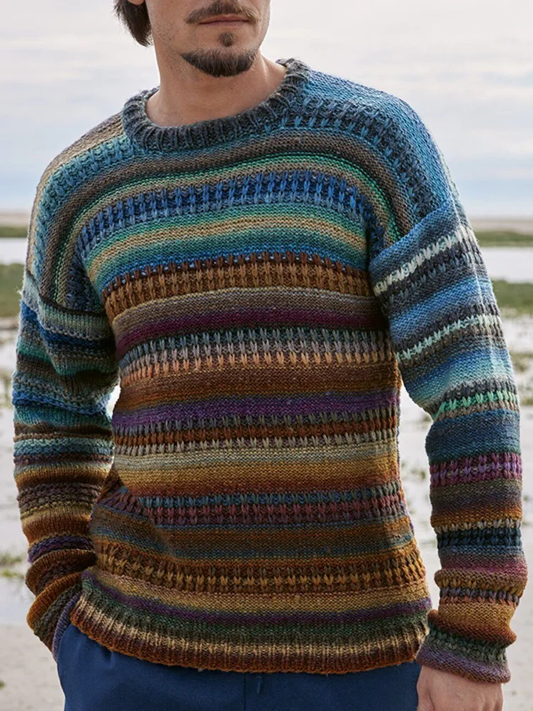 Gradient Rainbow Print Knitted Jacquard Sweater