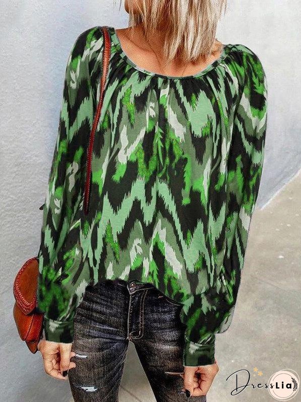 T-Shirts Casual Print Round Neck Long Sleeve T-Shirts for Women