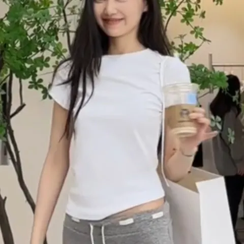 Nigikala Nigikala Summer White Cotton Skin On The Shoulder Thin T-Shirt Commuting Design Gray Simple Skirt Set