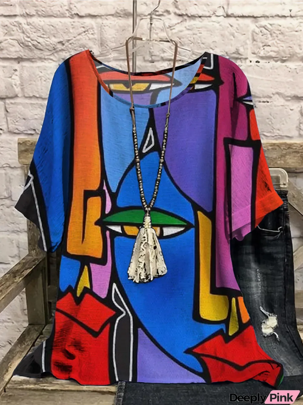 Women Short Sleeve Scoop Neck Printed Graphic Women Tops