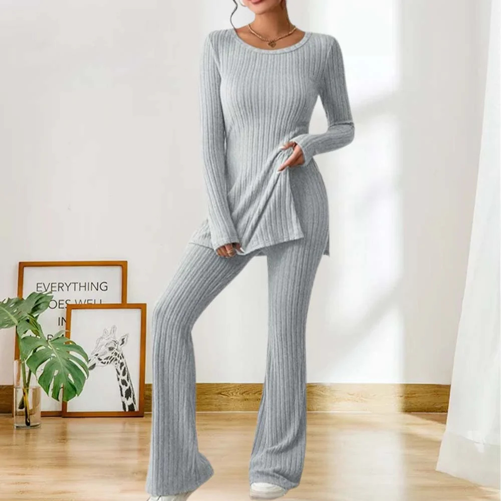 Smiledeer 2023 Autumn and winter casual solid color knitted slim two-piece set