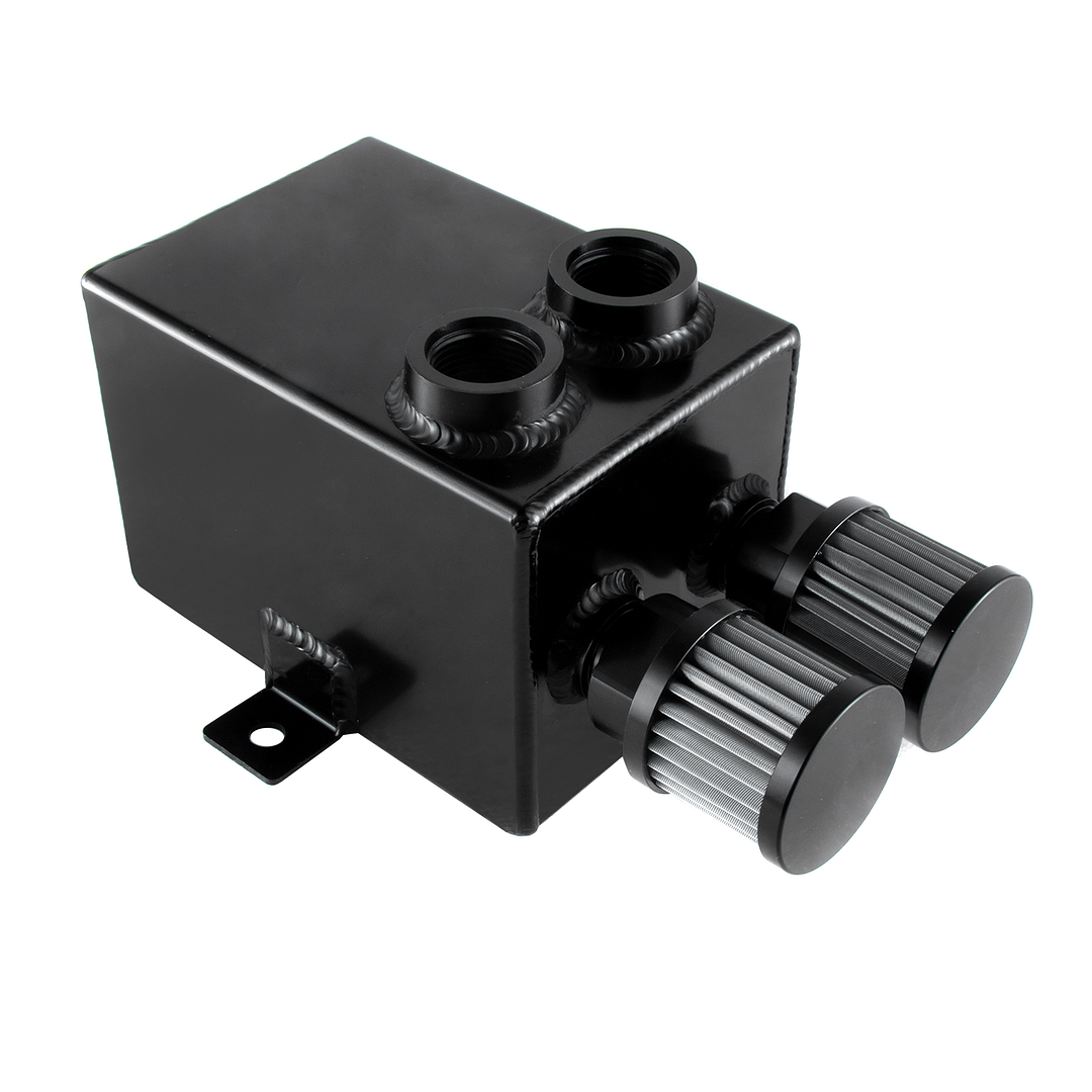 Alloyworks 2L 12AN Oil Breather Catch Can Tank 2 Port Dual Breather Filter Universal