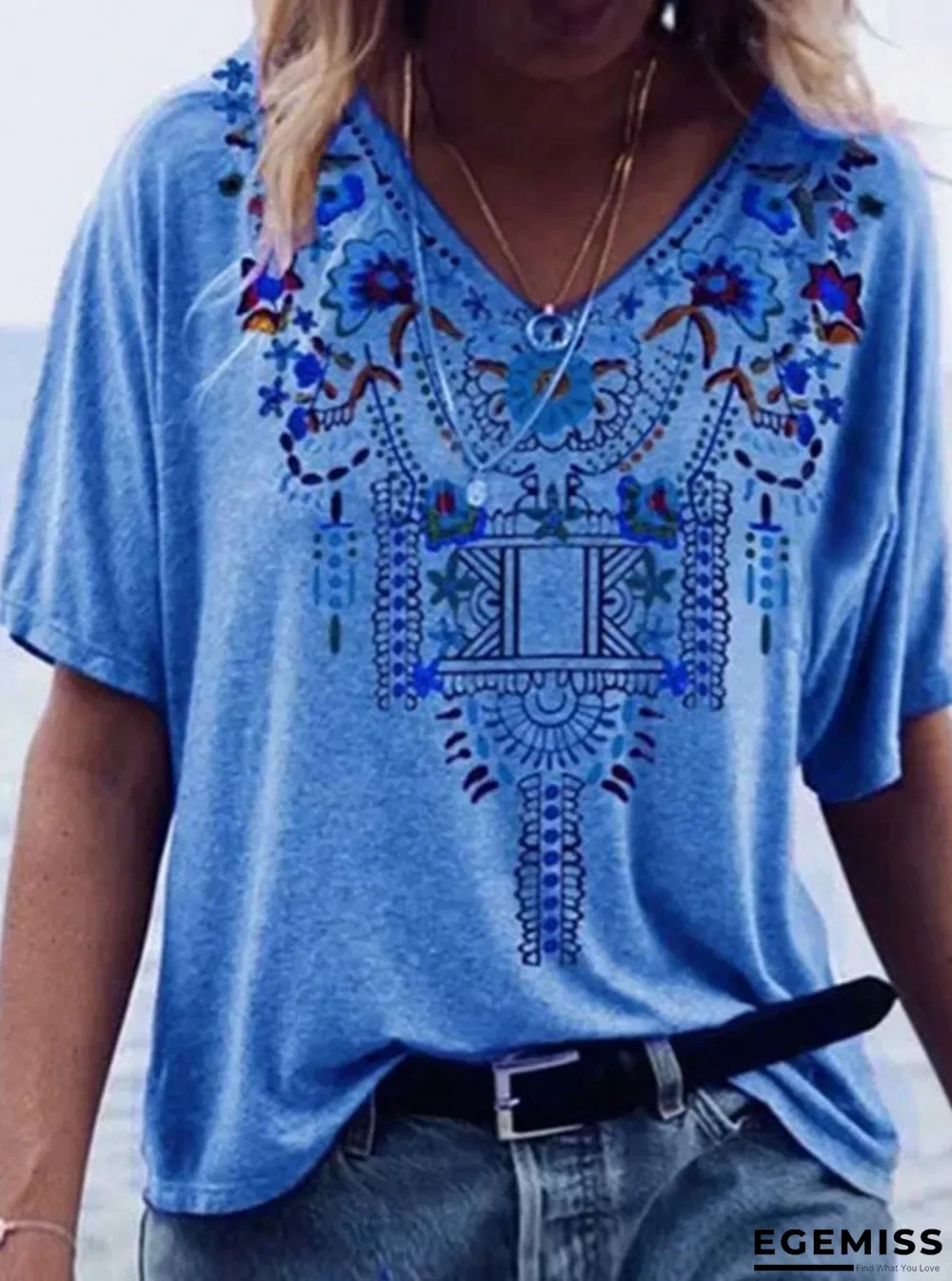 Printed Short Sleeve Casual T-shirt For Women | EGEMISS