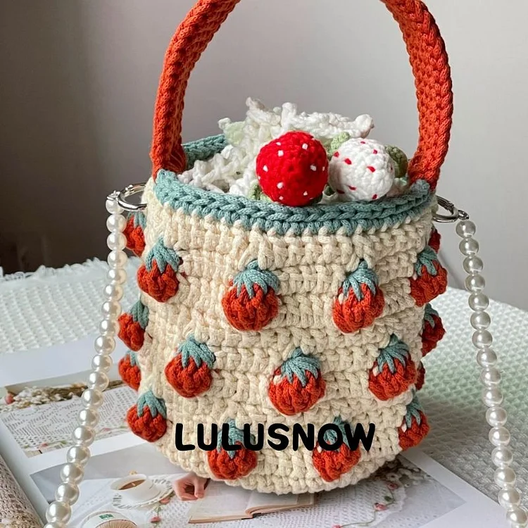 Lulusnow Handmade Beige Strawberry Bag Crochet Shoulder Bag  Gift For Her/Birthday